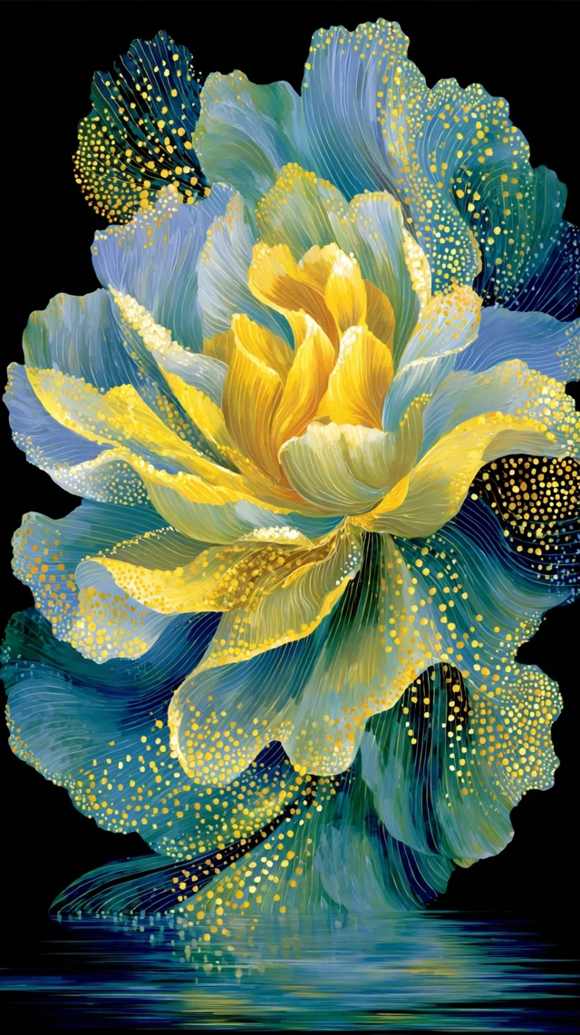 Abstract Floral Painting Blue and Yellow