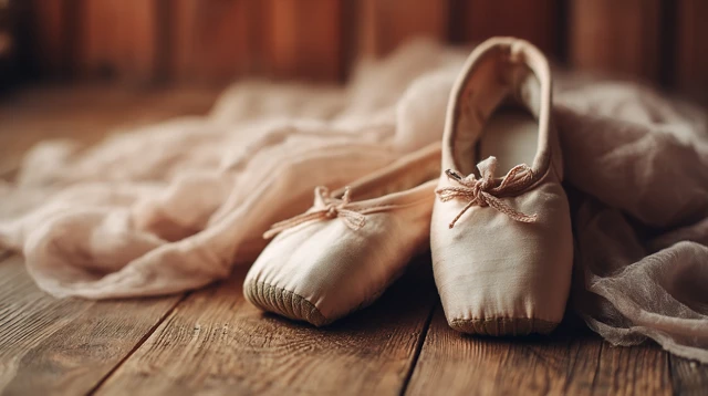 Ballet Shoes on Wooden Floor