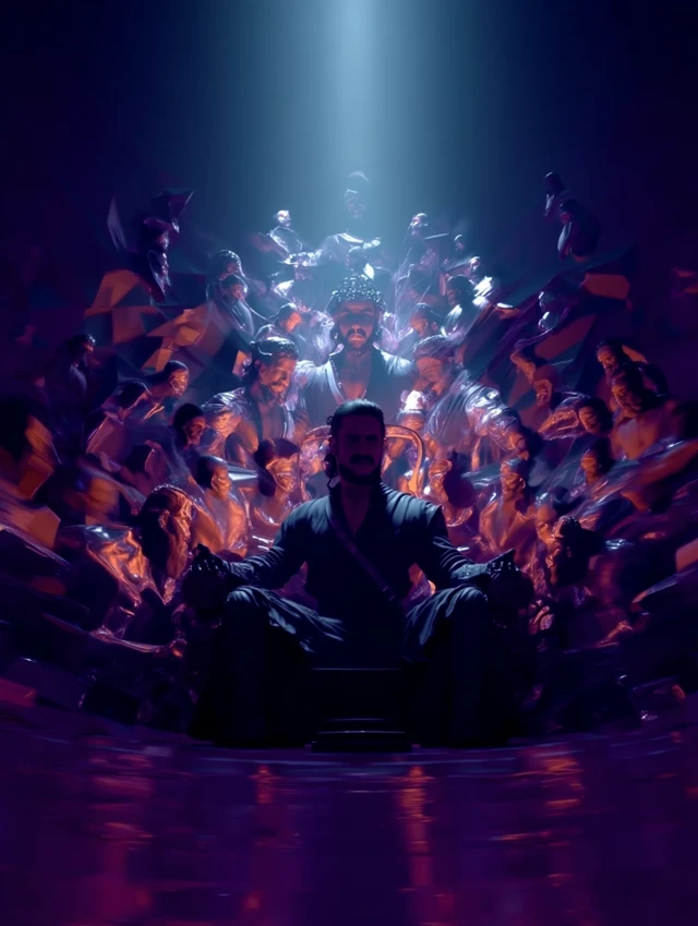 Man on Throne Illuminated Surrounded by People