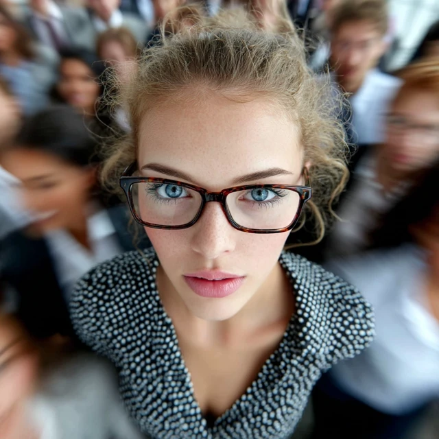 Woman with Glasses in a Crowd Photography