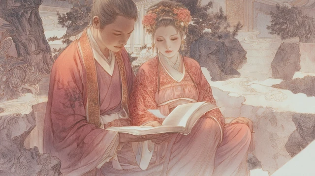 Song Dynasty Lovers Reading Poetry in Jiangnan