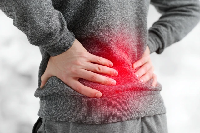 Back Pain Young Man Suffering Close Up Stock Photo