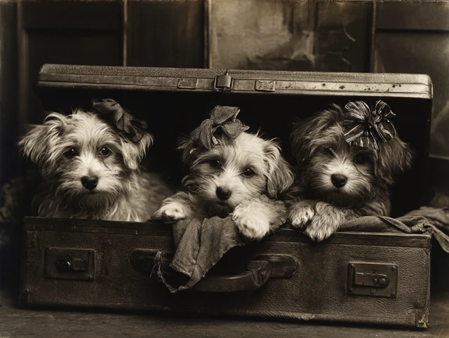 Puppies in Suitcase Adorable Dog Picture
