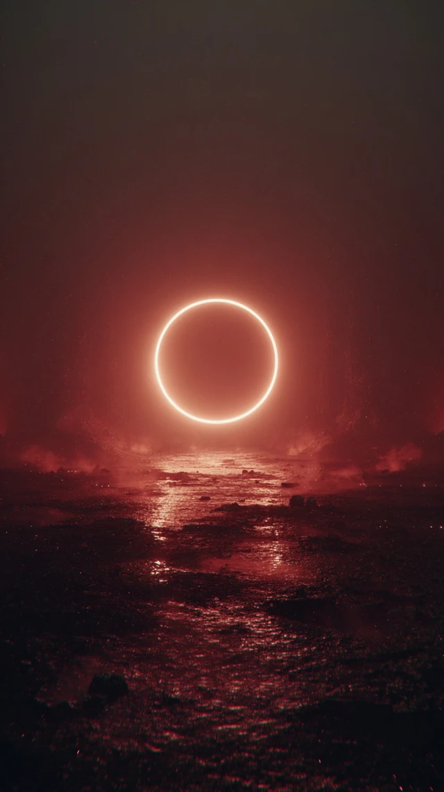 Glowing Portal in Red Abstract Landscape