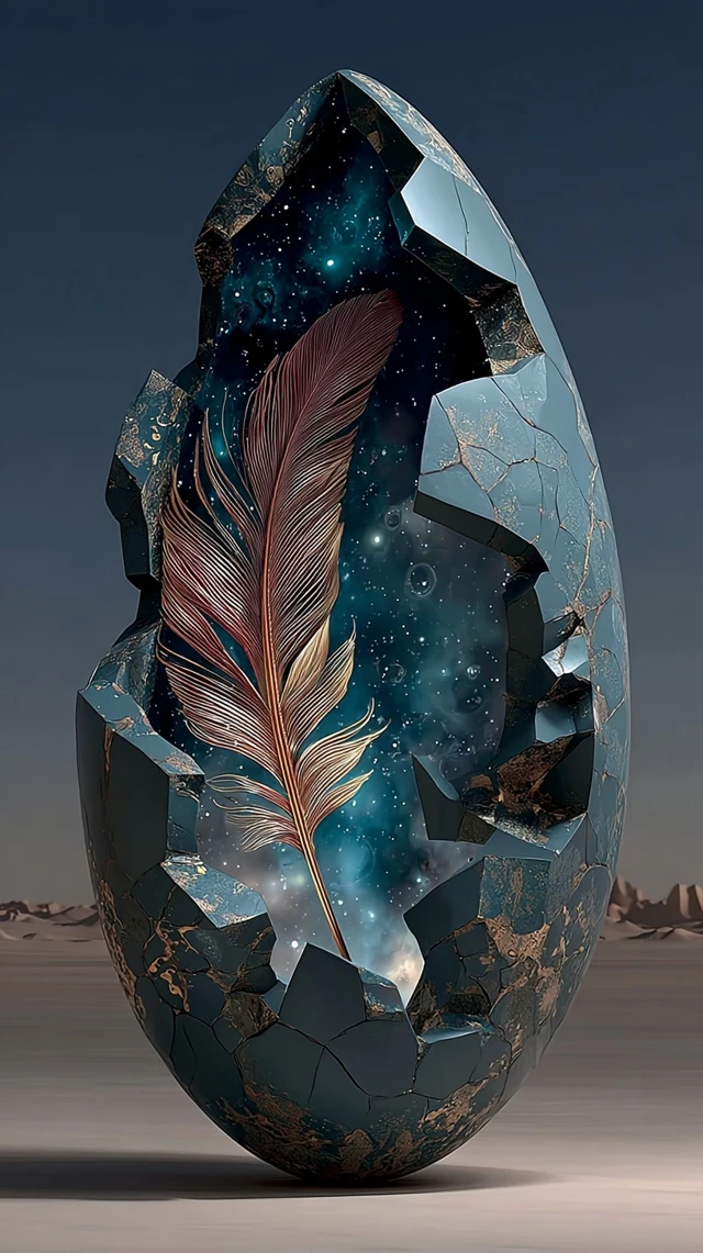 Cosmic Rebirth A Lone Figure and Nebula Egg