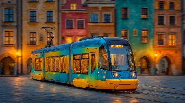 Historic Tram in Golden Light Street Photography