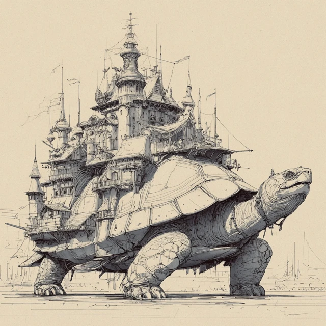Armored Turtle City Sketch Art
