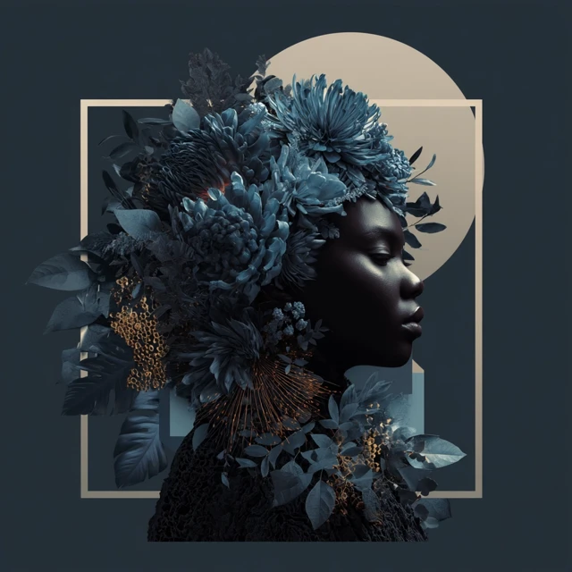 Black Girl with Floral Crown and Geometric Design