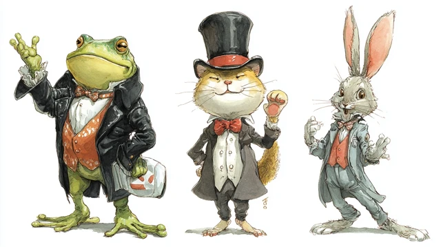 Animal Aristocrats Frog Cat Rabbit in Formal Wear