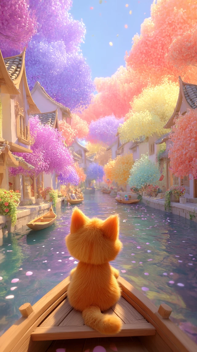Cat in a Boat Fairytale Water Town