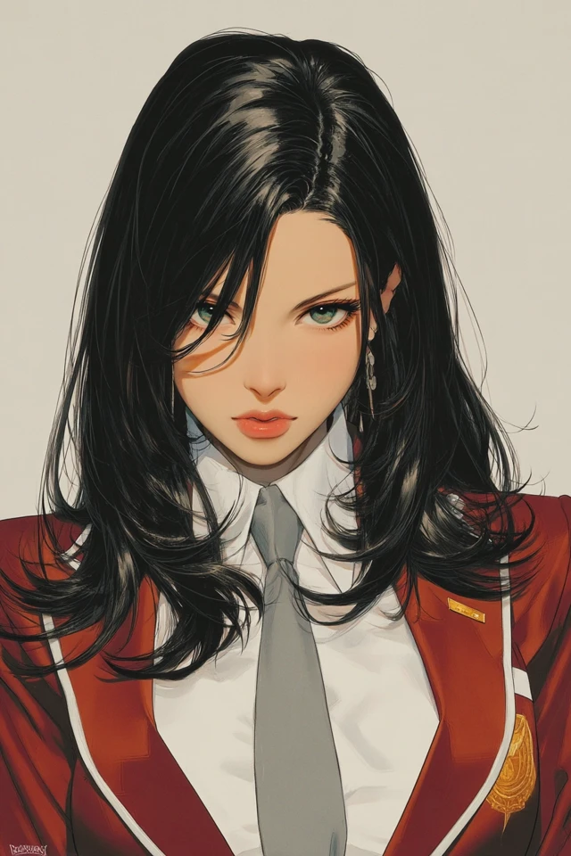 Anime Schoolgirl Portrait with Green Eyes