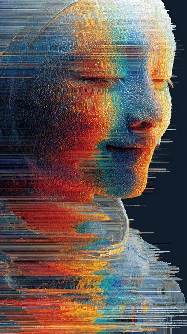 Glitch Portrait: Distorted Face in Digital Art