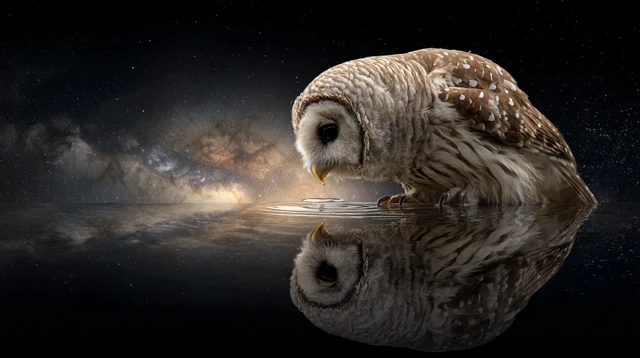 Owl Touching the Galaxy Waters