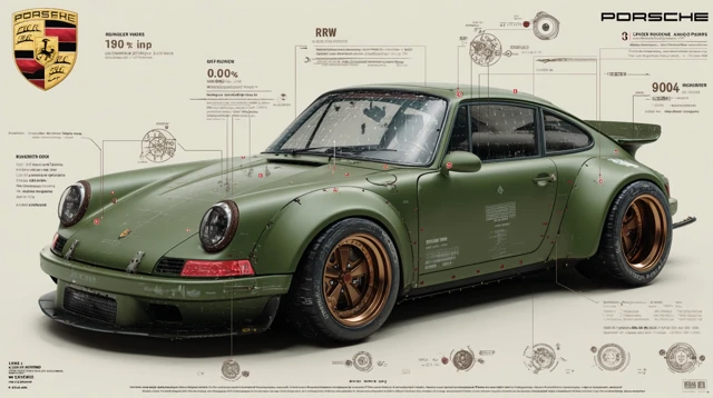 Porsche 911 RWB Infographic: Matte Green Custom Car