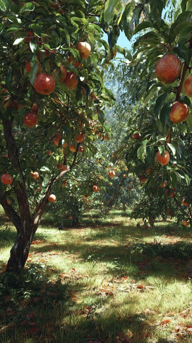 Hyperrealistic Orchard Scene Late Summer Apples