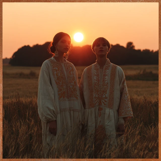 Dawn Embrace Embroidered Linen Clothing Sunset Sunrise