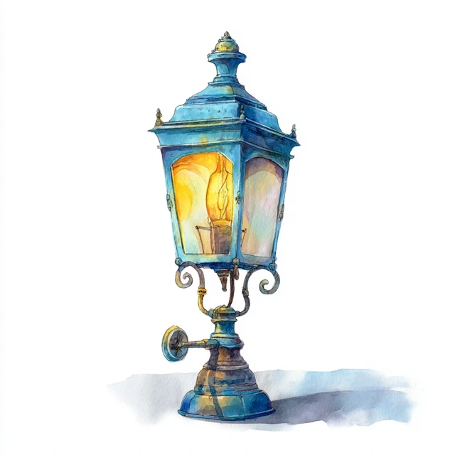 Watercolor Illustration of a Lamp Post