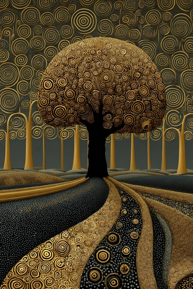 Gustav Klimt Inspired Tree Art with Gold Spirals