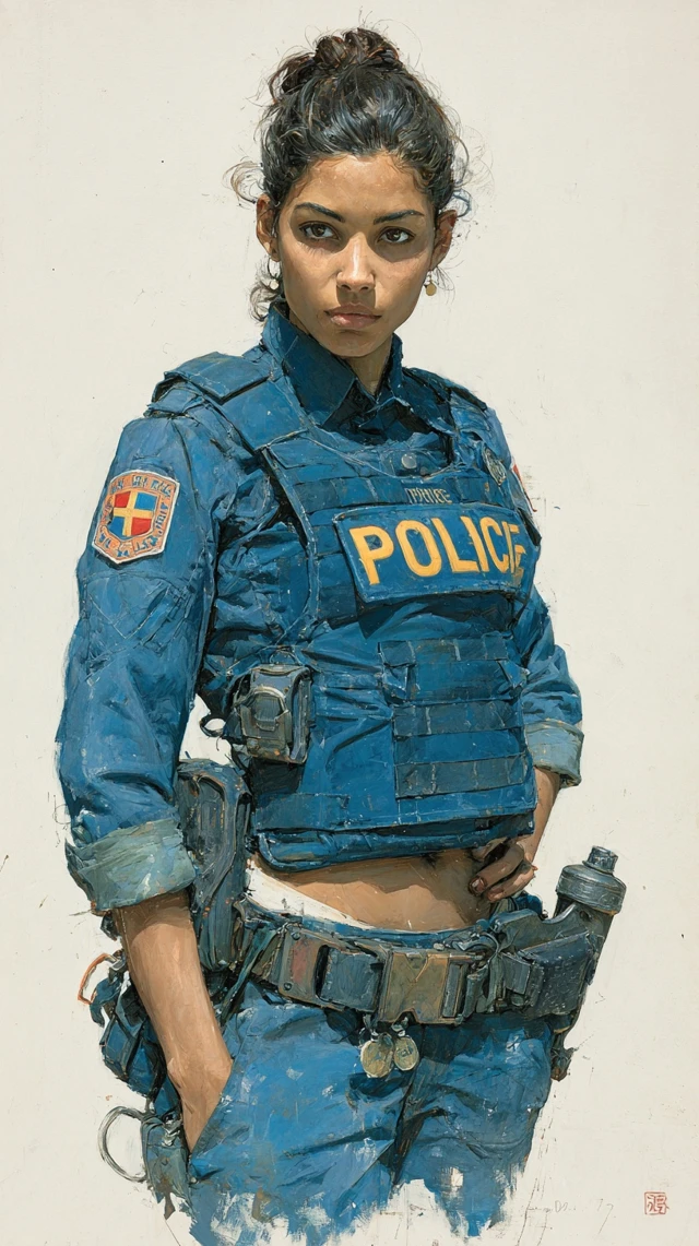 Creole Policewoman Portrait Gouache Painting