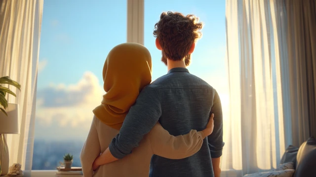 Couple Watching Sunset Pixar Style