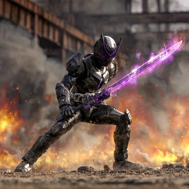Black Kamen Rider with Excalibur in a Battle Scene
