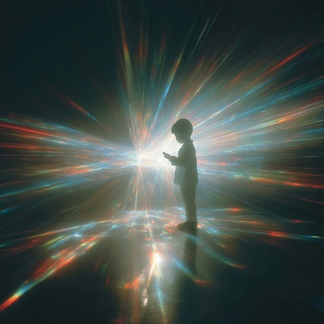 Boy with Glowing Orb Colorful Light Illustration