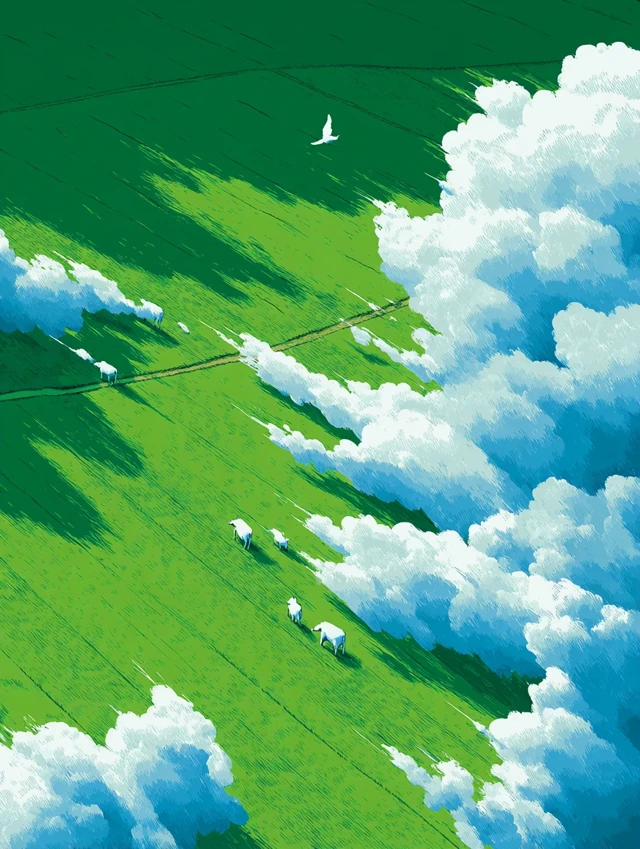 Grassland Aerial View Watercolor Painting