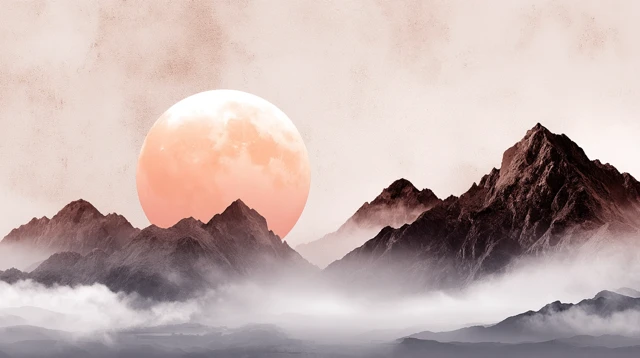 Wabi Sabi Sunrise Over Mountains Wall Art
