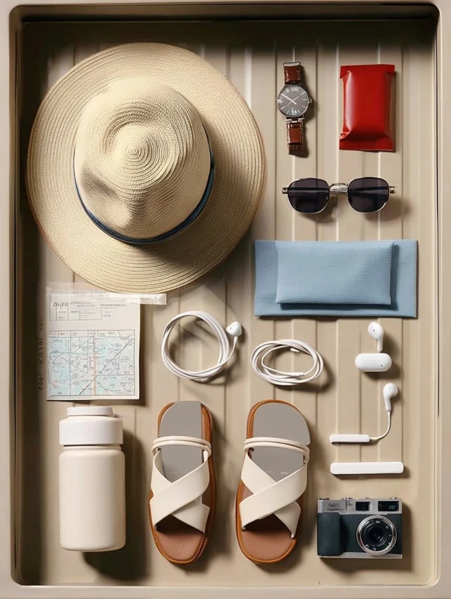 Summer Travel Essentials Flatlay Modern Editorial
