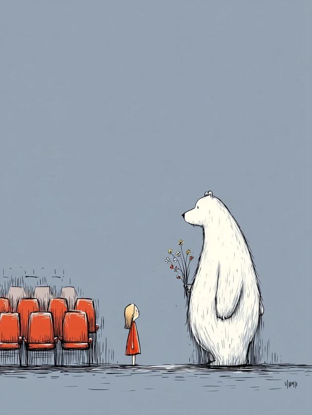 Bear and Girl Illustration: Touching Scene