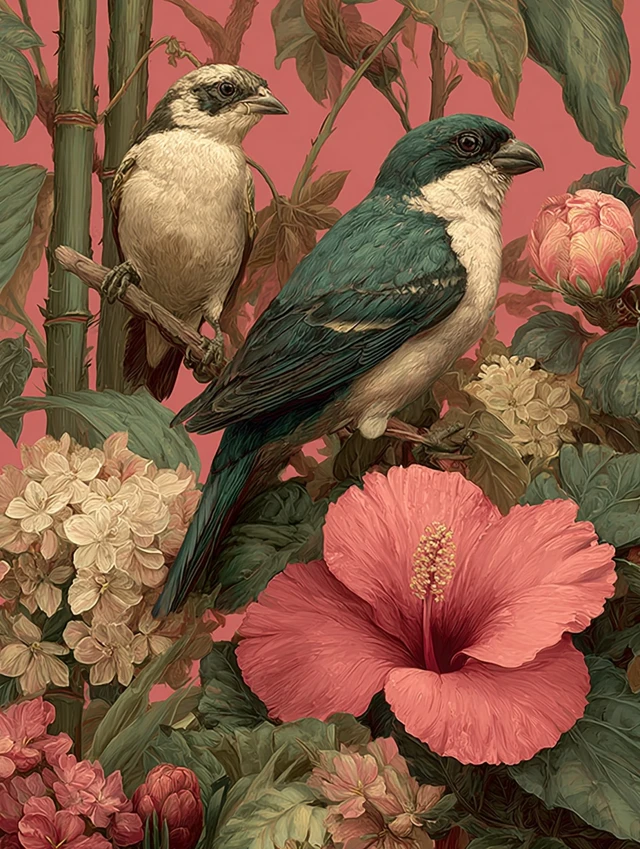 Chinoiserie Bird Painting Romantic Floral Art