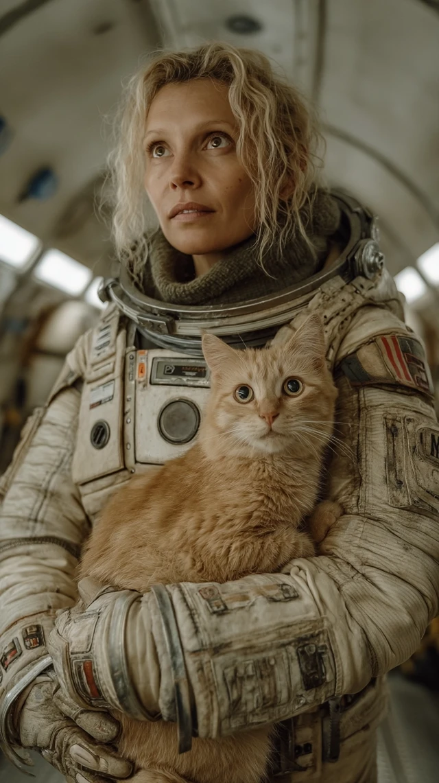 Astronaut and Cat SciFi Scene Retro Style