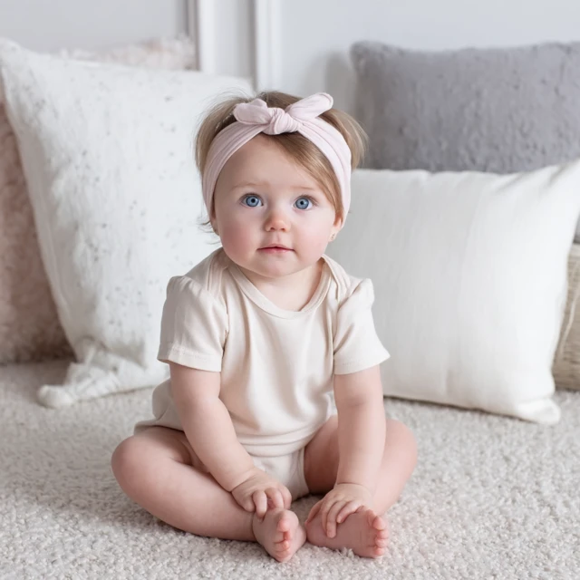 Adorable Baby Girl in Onesie Product Photography