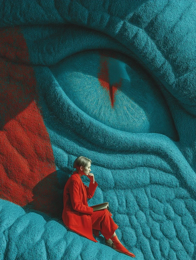 Woman in Red on Giant Eye Vintage Photography