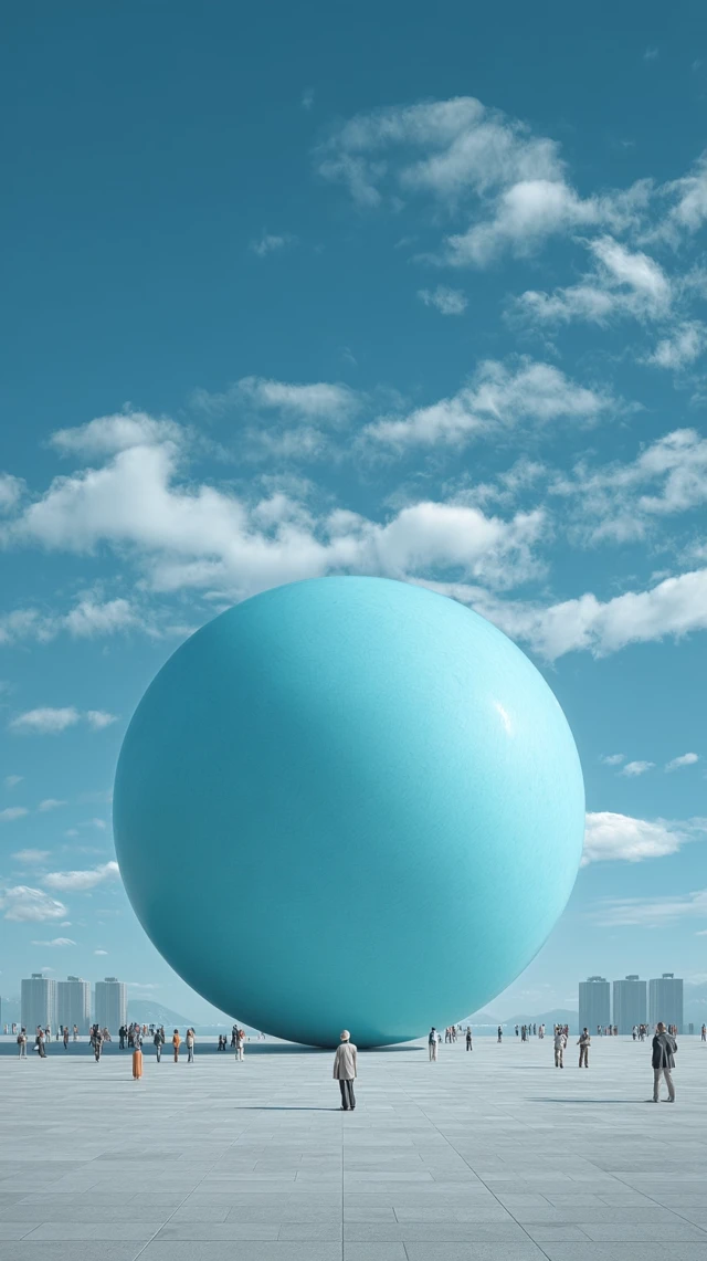 Giant Blue Sphere People Gathering Landscape Photography