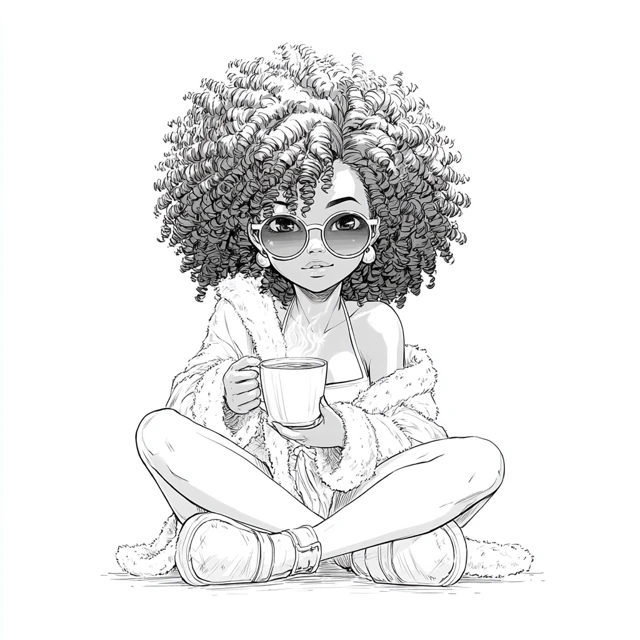 Chibi Girl with Afro Coloring Page