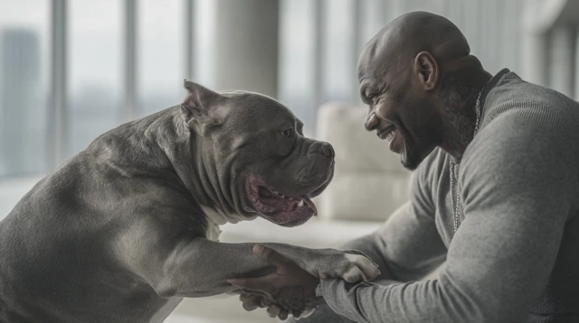 American Bully and Man Friendship Photograph