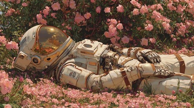 Astronaut in Roses Dreamlike Surreal Photograph