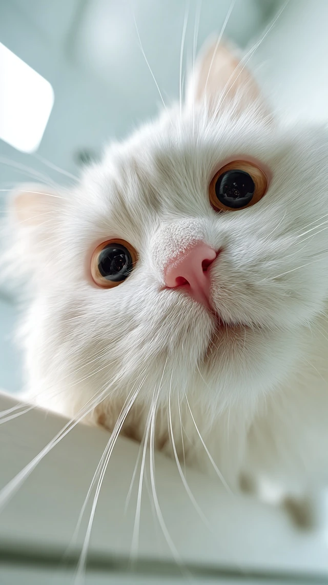 Cute White Cat Curious Close Up
