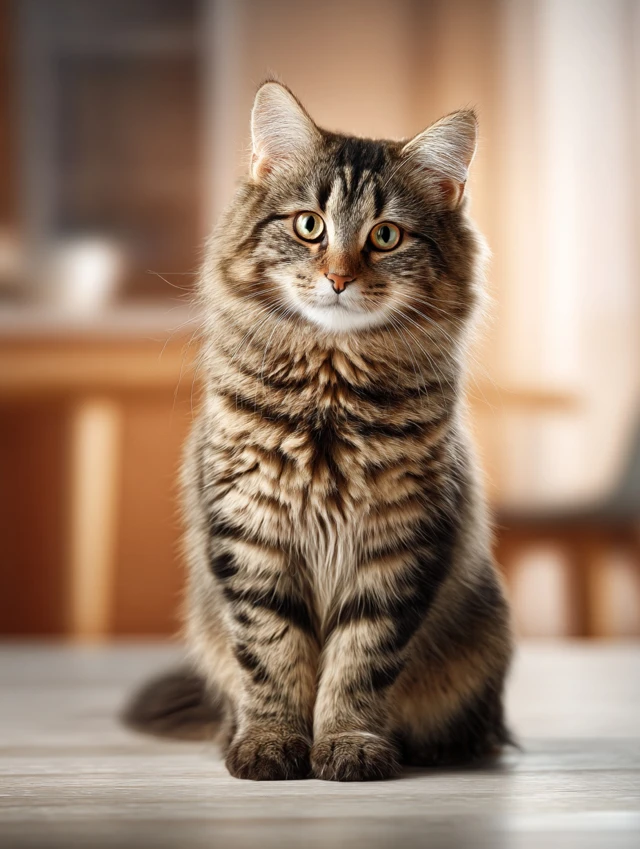 Adorable Realistic Cat Portrait Frontal View