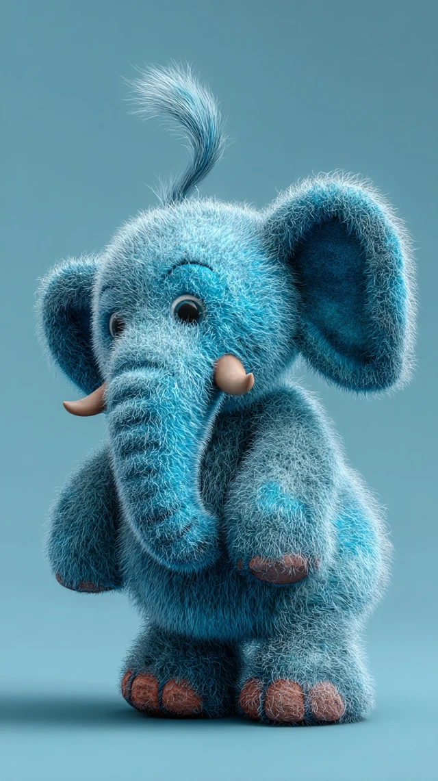 Blue Baby Mammoth Plush Toy Cartoony Design