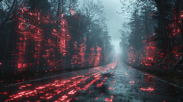 Cyber Forest Road Digital Art Abstract Poster