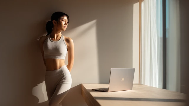 Minimalist Home Office Yoga Woman Natural Light