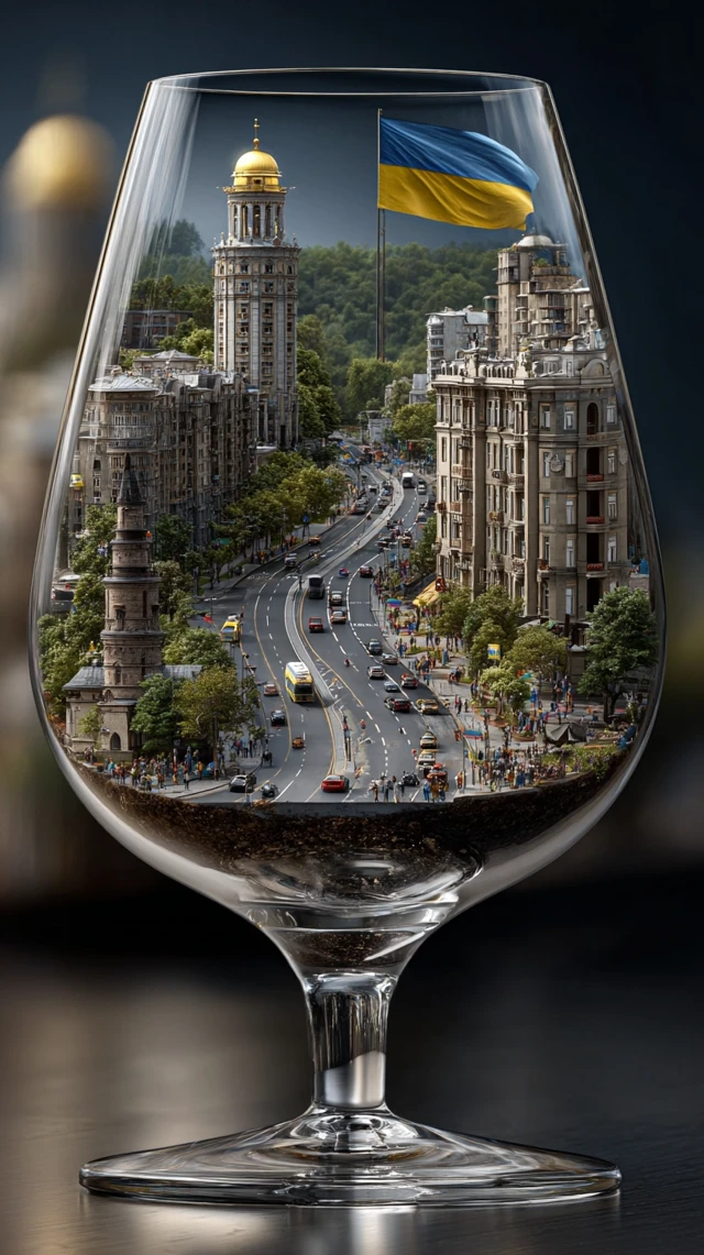 Mariupol Cityscape in a Crystal Goblet