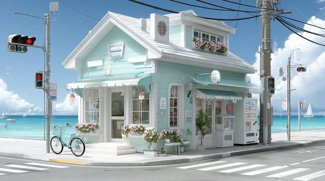 Coastal Cafe Scene in Webtoon Style