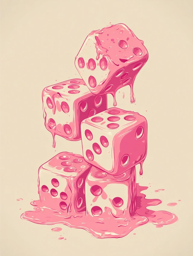 Melting Pink Dice Retro Pop Art