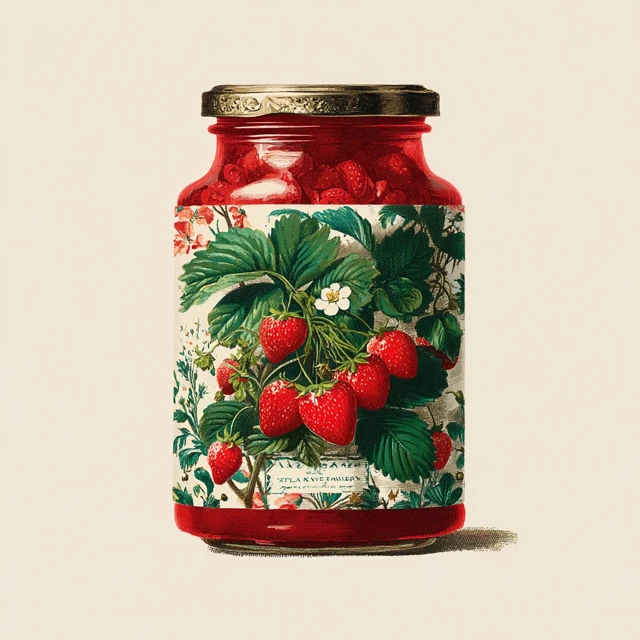 Vintage Strawberry Jar Label Illustration