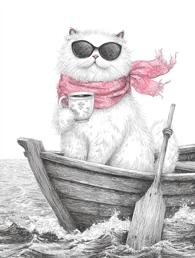 Cat at Sea Storybook Illustration