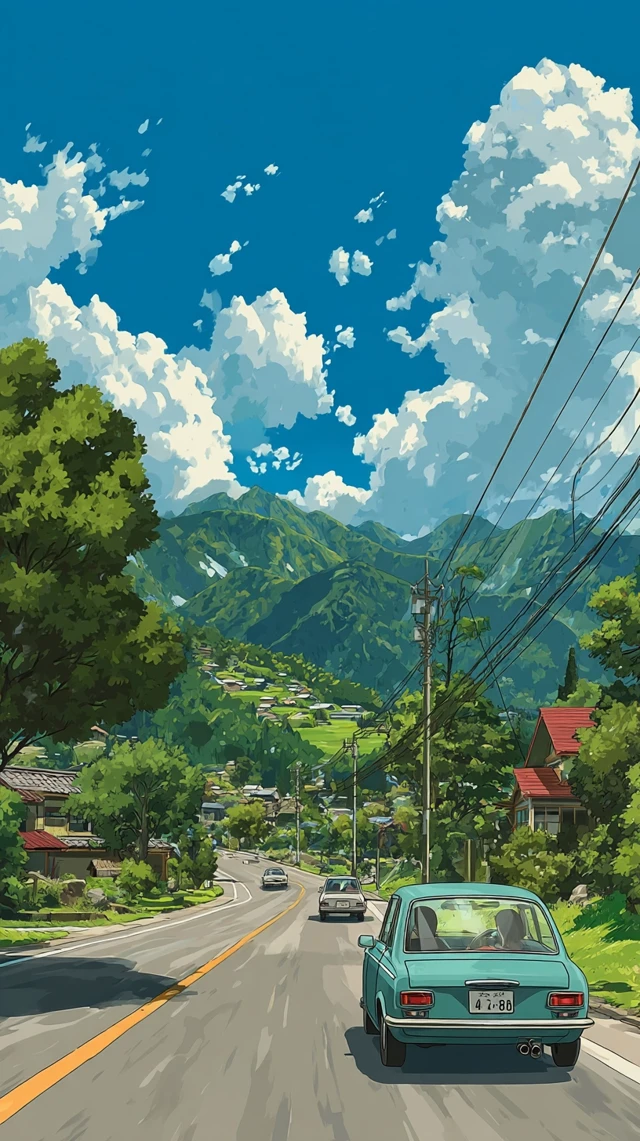 Anime Road Trip Through Mountains and Sky