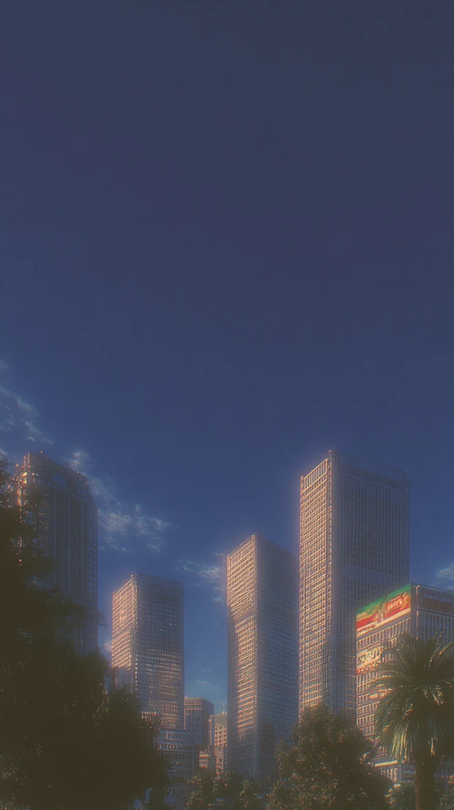 Abstract Low Poly Skyline with Glitch Green Accents